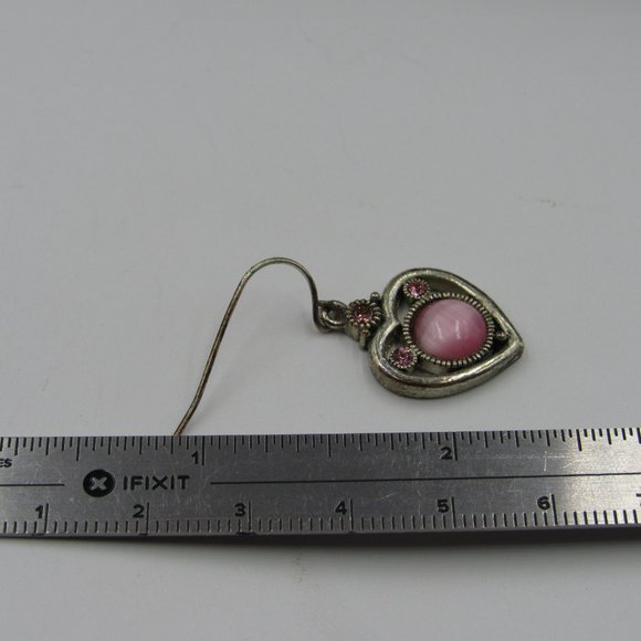 Silver Tone Heart Dangle Earrings Vintage Costume - Picture 4 of 5
